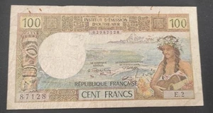 French Polynesia 100 Francs mention Papeete E.2 (1971) - Picture 1 of 2