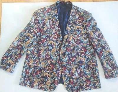 Blazer Linea Uomo Hombre 54R Azul Marino Floral Paisley 100% Algodón  Foto 1 de 4