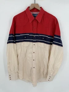 Vtg Wrangler Pearl Snap Brushpopper Shirt Men’s XXL Red White Blue Cowboy Rodeo - Picture 1 of 7