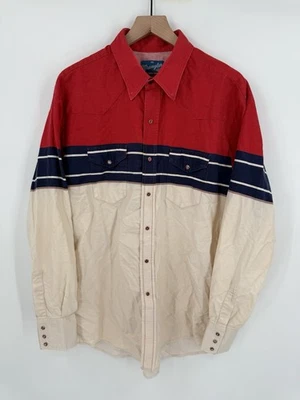 Vtg Wrangler Pearl Snap Brushpopper Shirt Men’s XXL Red White Blue Cowboy Rodeo - Image 1 of 4
