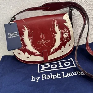 POLO RALPH LAUREN SADDLE MEDIUM - CROSSBODY BAG - RED MULTI RRP798 - Picture 1 of 8