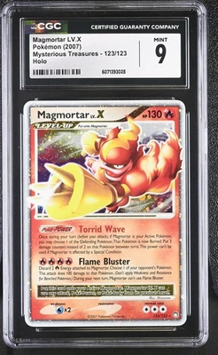 CGC 9 MINT Magmortar LV.X 2007 Mysterious Treasures 123/123 Holo Pokemon Card - Image 1 of 2