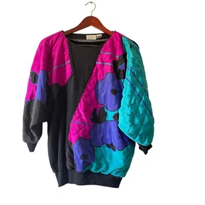 Vintage Bonnie & Bill Quilted Puffer Floral Sweater 80s Magenta Black size large - Bild 1 von 5
