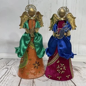 Pier 1 Imports Perlen Samt Weihnachten Engel Figuren 2er Set Harfe & Trompete - Bild 1 von 24