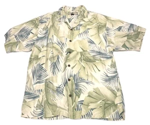 Tommy Bahama Mens M Hawaiian Shirt Green Blue Floral Leaf Print 100% Silk Button - Picture 1 of 7