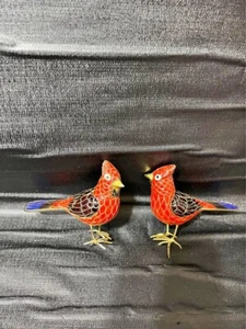 Ein Paar Vintage handgefertigte Cloisonne Emaille gold vergoldet rot Kardinal Vögel - Bild 1 von 13