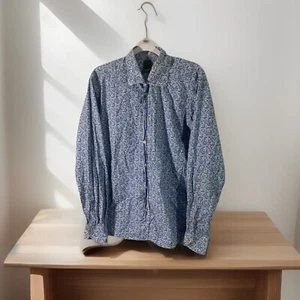 IKE BEHAR white blue floral long sleeve cotton button up shirt L - Picture 1 of 7