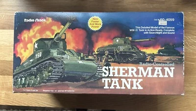 Vintage U.S. Sherman Tank RC Radio Shack 60-4059 - 1985 - Tested - Free Ship - Image 1 of 4