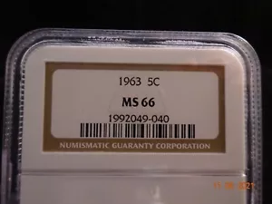 1963 Jefferson Nickel, NGC MS66 - Picture 1 of 7