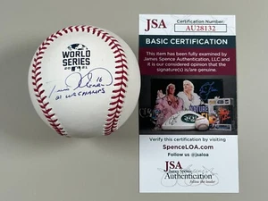 Travis d'Arnaud Firmado Oficial Serie Mundial 2021 Béisbol Certificado de Autenticidad JSA 21 WS Champ B - Imagen 1 de 9