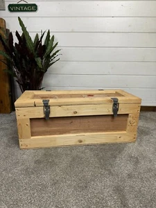Wooden Military Chest Trunk Storage Box Upcycle Blanket Box Rustic Home Display - Picture 1 of 7