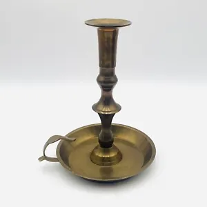Vintage Brass Chamber Candle Stick Candlestick Holder w/Handle & Drip Plate - Picture 1 of 9