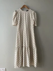 Armani Exchange Maxi Dress UK 16 Cream Brown Polka Dots Party Evening Wedding - Picture 1 of 14