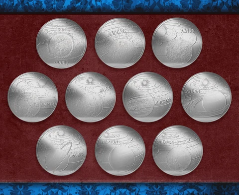 TURKEY, PLANETS, Solar System 10 COINS SET,  UNC 1 Kurus 2022 2023 Commemorative Cover