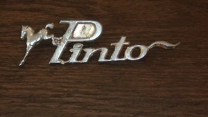 Vintage Ford Pinto Car Emblem Script Metal Ornament 3 Pin OEM 1970s Automobile - Picture 1 of 4