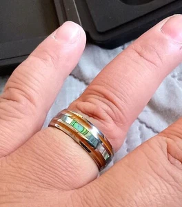 Manly Bands The Angler Men's Abalone/Tungsten 8mm Size 12 Ring - Picture 1 of 7