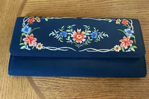 Vintage 1950’s Clutch Purse Black Silk Floral Hand Embroidered 10X6 #2 Boho - Picture 1 of 6