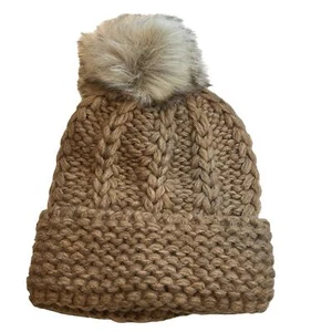 SALE! AQUA Camel Natural Knit Hat, Alpaca Blend, Pom-Pom Beanie, OS, NWT!! - Picture 1 of 5