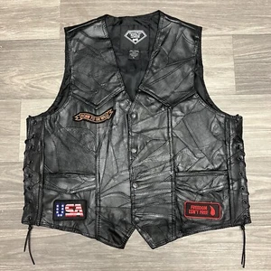 Leather Biker Vest Men Extra Large Black Chooper Patch Reptile Croc Style LaceUp - Picture 1 of 9