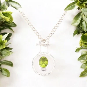Natural Peridot Gemstone 925 Sterling Silver Handmade Jewelry Pendant For Women - Picture 1 of 6