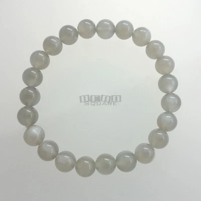 Natural Gray Moonstone Round Beads / Stretch Bracelet ap.8mm Silver Flash #19430 - Image 1 of 3