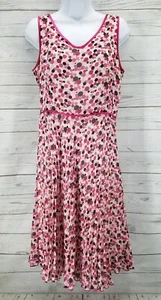 Bob Mackie Studio 8 Petite Dress Pink Polka Dot Sleeveless V-Neck Pleated - Picture 1 of 9