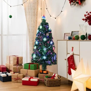 4Ft PVC Christmas Tree Optical Fiber Light Star Pre-Decorated Pre-Lit Xmas Tree - Picture 1 of 7