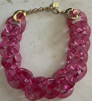 COLLAR DE ESLABONES ACRÍLICOS FABULOSO GRUESO ROSA CALIENTE Firmado ZENZII Foto 1 de 4