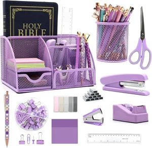 12 in 1 Purple Desk Organizers and Accessories Set purple Office Supplies purple - Picture 1 of 6