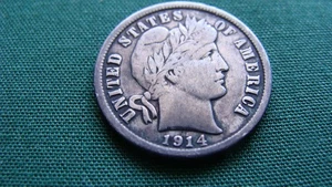 1914 D USA 90% SILBER BARBER DIME 10c - Bild 1 von 2