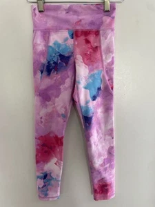 Old Navy Powersoft Kids Girls Pink Tie Dye High Rise Full Length Leggings S 6-7 - Picture 1 of 5
