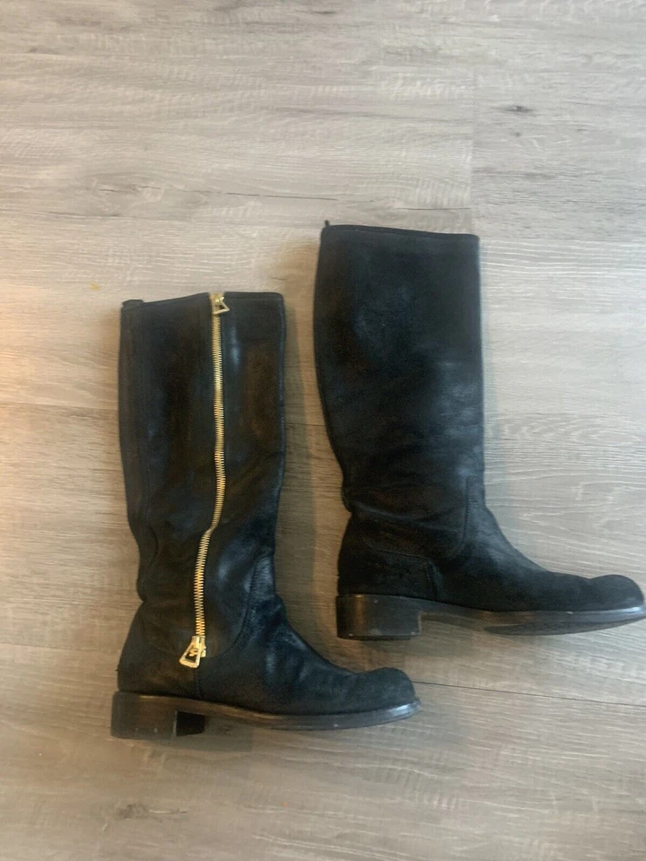 Jimmy Choo Doreen Cuero Resistente Hasta la Rodilla Cremallera Detalle Botas Zapatos Negro Talla 40 Foto 1 de 4