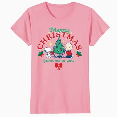 Peanuts Xmas Snoopy Charlie Brown Merry Friendship Lights Classic Womens T-Shirt - Image 1 of 4