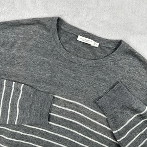 Suitsupply Sweater Mens Large Gray Striped Linen Cotton Blend Pullover Crewneck - Picture 1 of 11
