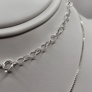 925 NEW Sterling Silver Box Chain- Box 15" with 16"+ 2" Extension .50mm Width - Picture 1 of 11
