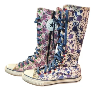 Converse All Star Chuck Taylor X-HI Calf High Youth Size 4.5 Floral Paint Custom - Picture 1 of 12