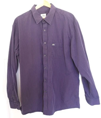 Camisa Lacoste Para Hombre Grande Púrpura Rosa Rayas Abotonada Manga Larga Informal Foto 1 de 4