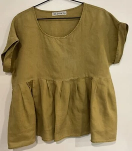 Soul Sparrow Size 12 Women’s Shirt Mustard Yellow Short Sleeved Relaxed Top - Picture 1 of 10