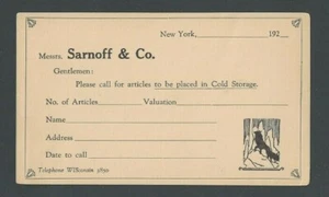 Ca 1924 NY Sarnoff & Co articoli elencati per conservazione a freddo - Foto 1 di 1