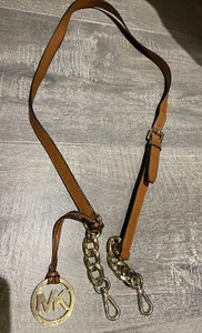 Michael Kors 46” Brown Leather Chain Replacement Strap Gold Hardware with Charm - Picture 1 of 7