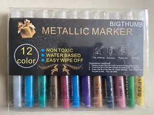 12 metallic Acrylic Paint Marker Pens Permanent Art Rock Glass Pebble Waterproof - Picture 1 of 4