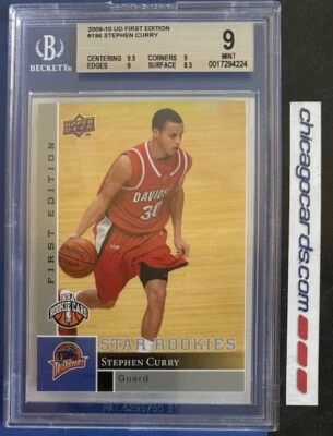 BGS 9 Mint Stephen Curry 2009 UD 1st Edition Rookie Card RC #196 Davidson - Image 1 of 4