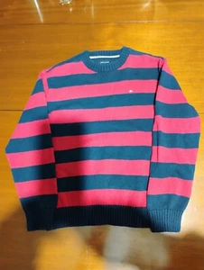 Tommy Hilfiger Boys 100% Cotton Navy/MAROON Striped Long Sleeve Sweater Size 7 - Picture 1 of 2