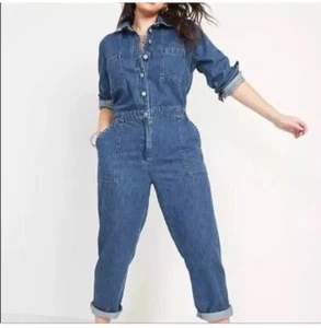 Old Navy Damen Denim Utility Jumpsuit Jeanspullover Strampler Gr. Medium Neu ohne Etikett - Bild 1 von 16