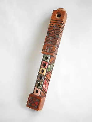 Peruvian Carved Flute Totem Handmade - Inca Motif - Painted Wooden • 24.90£