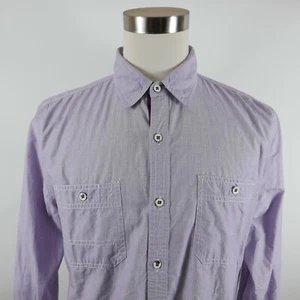 Express Mens Cotton Fitted LS Button Down Purple Finely Plaid Dress Shirt Large - Picture 1 of 11