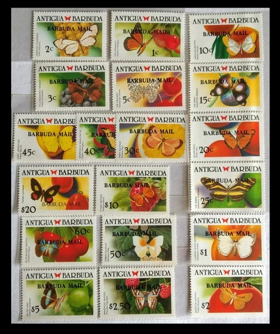 124.ANTIGUA & BARBUDA 1988 SET/19 STAMP BUTTERFLY OVERPRINT "BARBUDA MAIL". MNH Cover