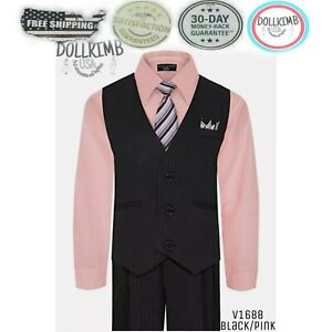 Boys Suit Vest Pants Set Pink Shirt Tie Pinstripe, Wedding. traje con camisa 