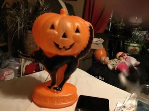 Blow Mold Vintage,black Cat With  Pumpkin - Picture 1 of 2