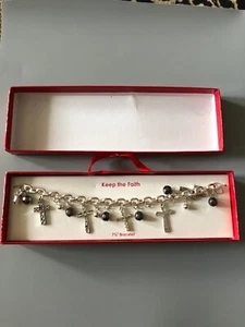 Vintage “Keep The Faith” 7.5 Inch Silvertone Bracelet - Picture 1 of 5